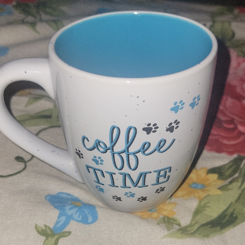 White and Blue Coffee Time Mug
